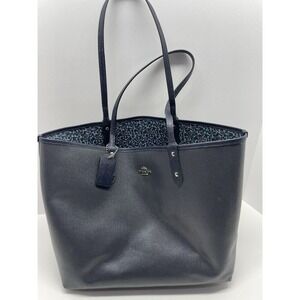 COACH City 2 Way Reversible Dark Blue Signature Tote Shopper Satchel Purse Bag
